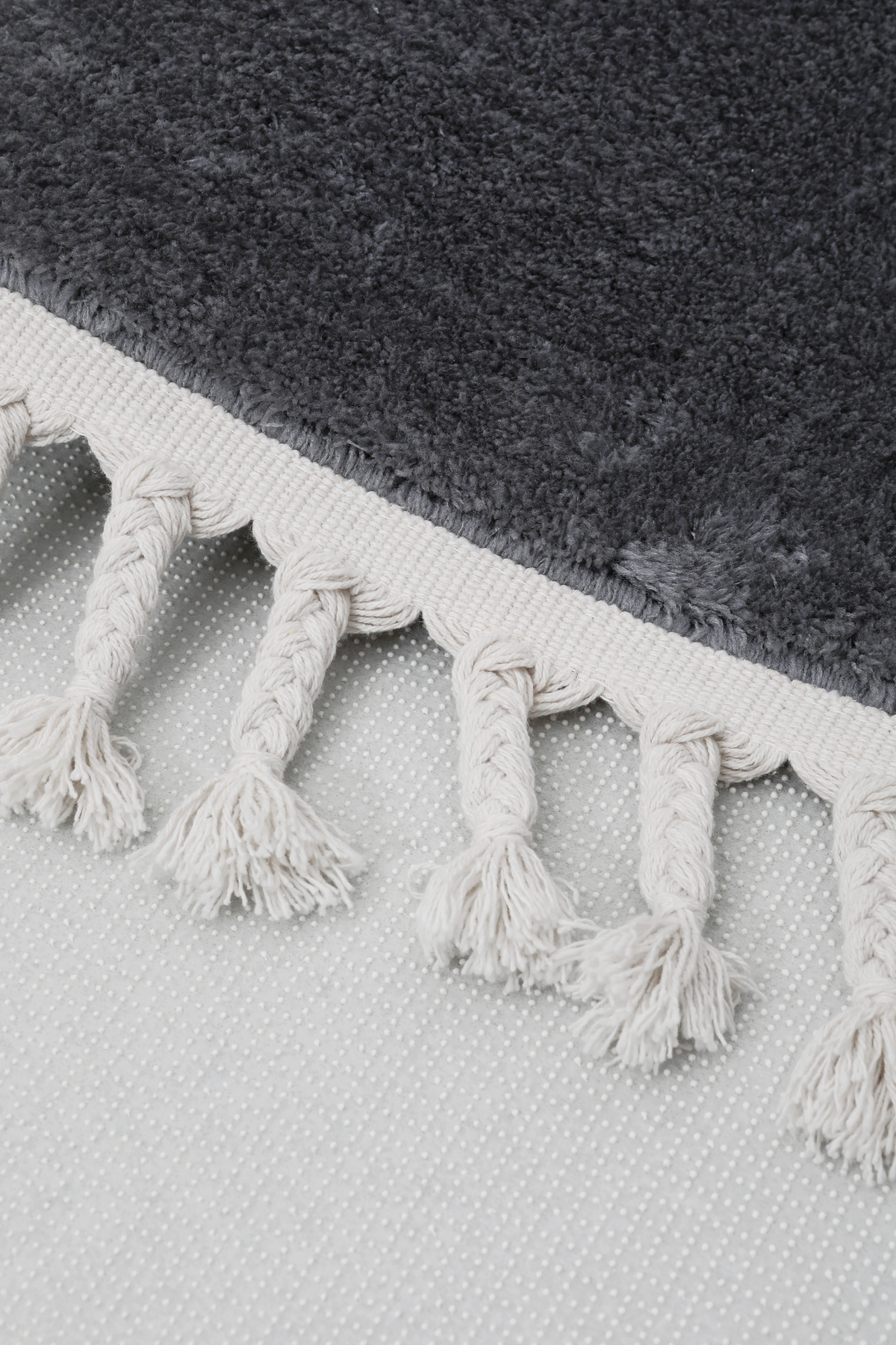 PELUŞ Oval Saçaklı HALI KOYU GRİ RENK Silinebilir 200x650