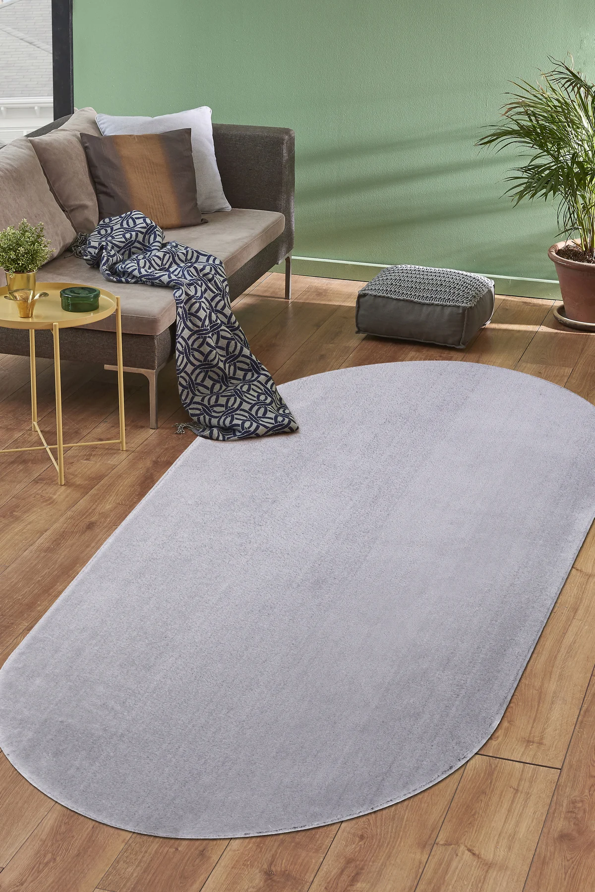 PELUŞ Oval Saçaksız HALI AÇIK GRİ RENK Silinebilir Yolluk 80x400