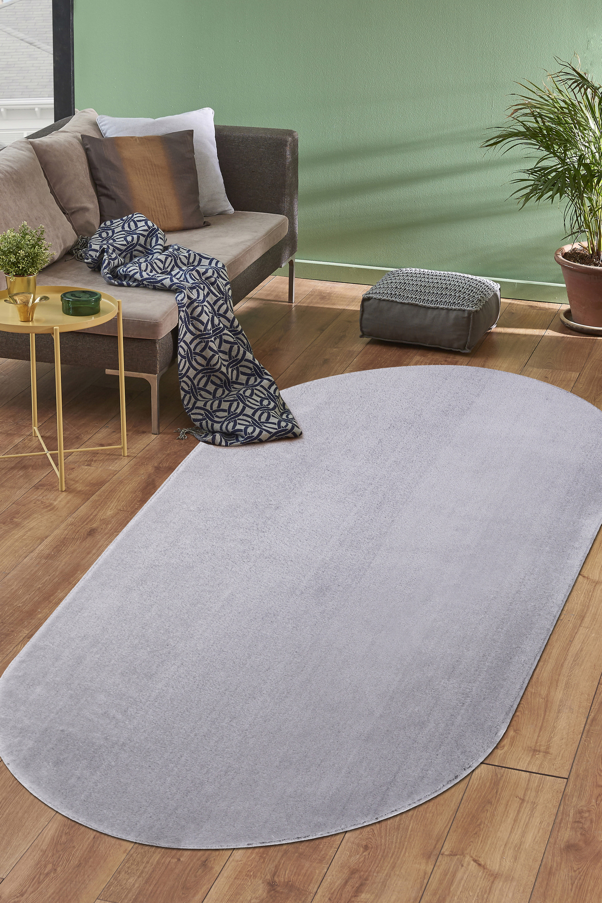 PELUŞ Oval Saçaksız HALI AÇIK GRİ RENK Silinebilir Yolluk 120x180
