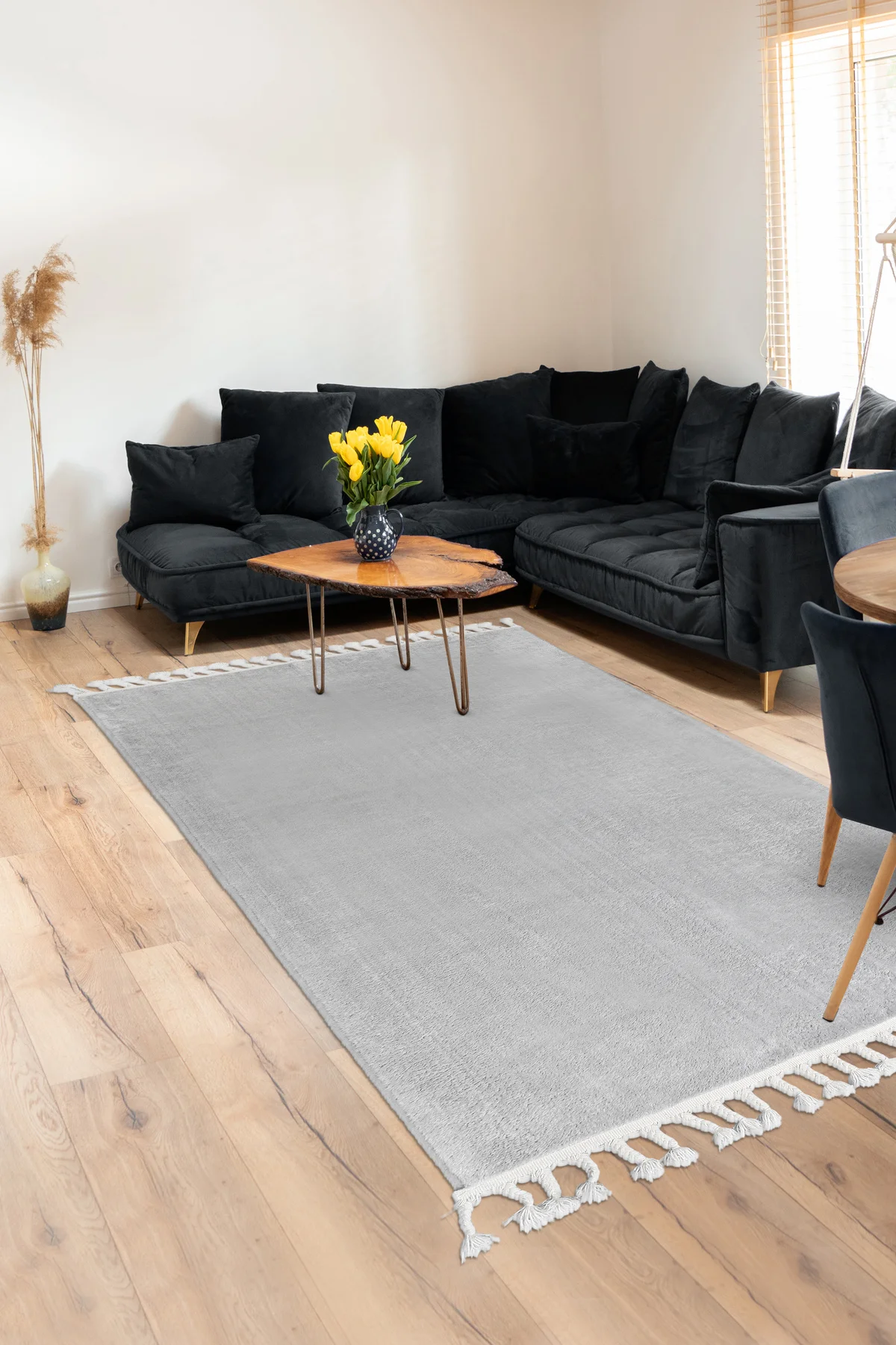 PELUŞ Saçaklı HALI AÇIK GRİ RENK Silinebilir 80x250