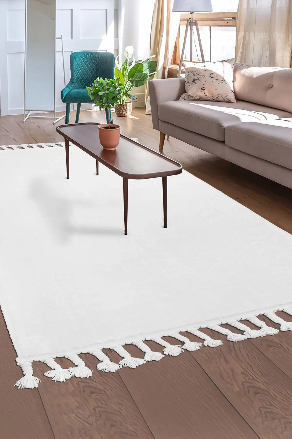 PELUŞ Saçaklı HALI BEYAZ RENK Silinebilir 80x200