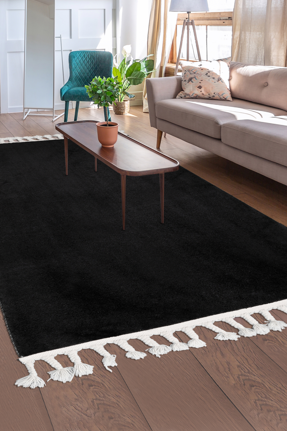 PELUŞ Saçaklı HALI SİYAH RENK Silinebilir 160x500 Fiyatı, Yorumları ve Özellikleri