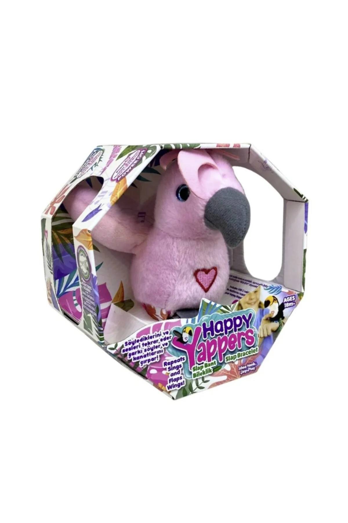 Peluş Ses Tekrarlı Hayvan Bileklik Aksesuar - Pembe Papağan (Lisi