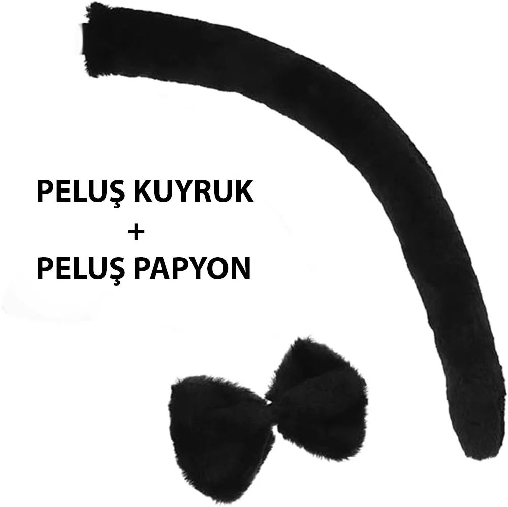 Peluş Siyah Renk Kuyruk ve Papyon Yetişkin Çuk Uyumlu