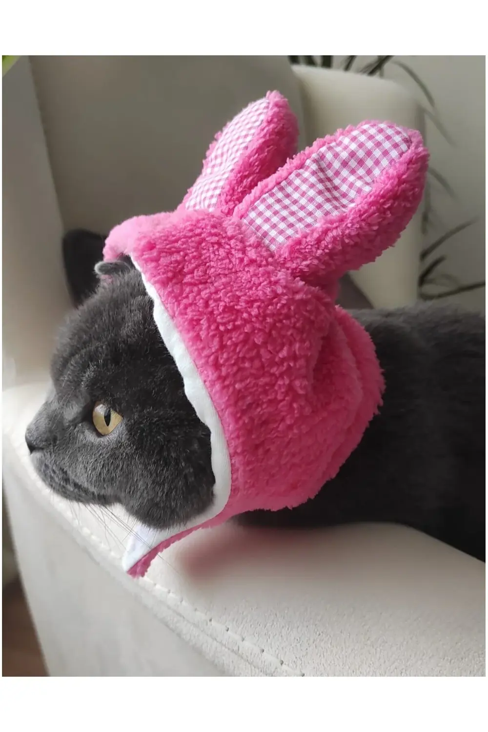 Peluş Tavşan Kulaklı Pembe Kedi Köpek Şapkası Yumuşacık Kedi Köpe