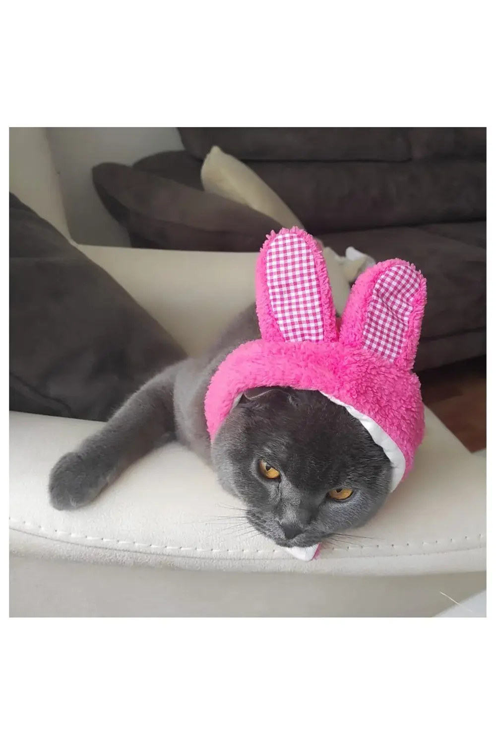 Peluş Tavşan Kulaklı Pembe Kedi Köpek Şapkası Yumuşacık Kedi Köpe