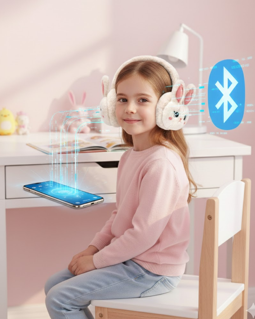 Peluş Tavşan Kulaklı Bluetooth Kulaklık Kablosuz Müzik ve TF Kart