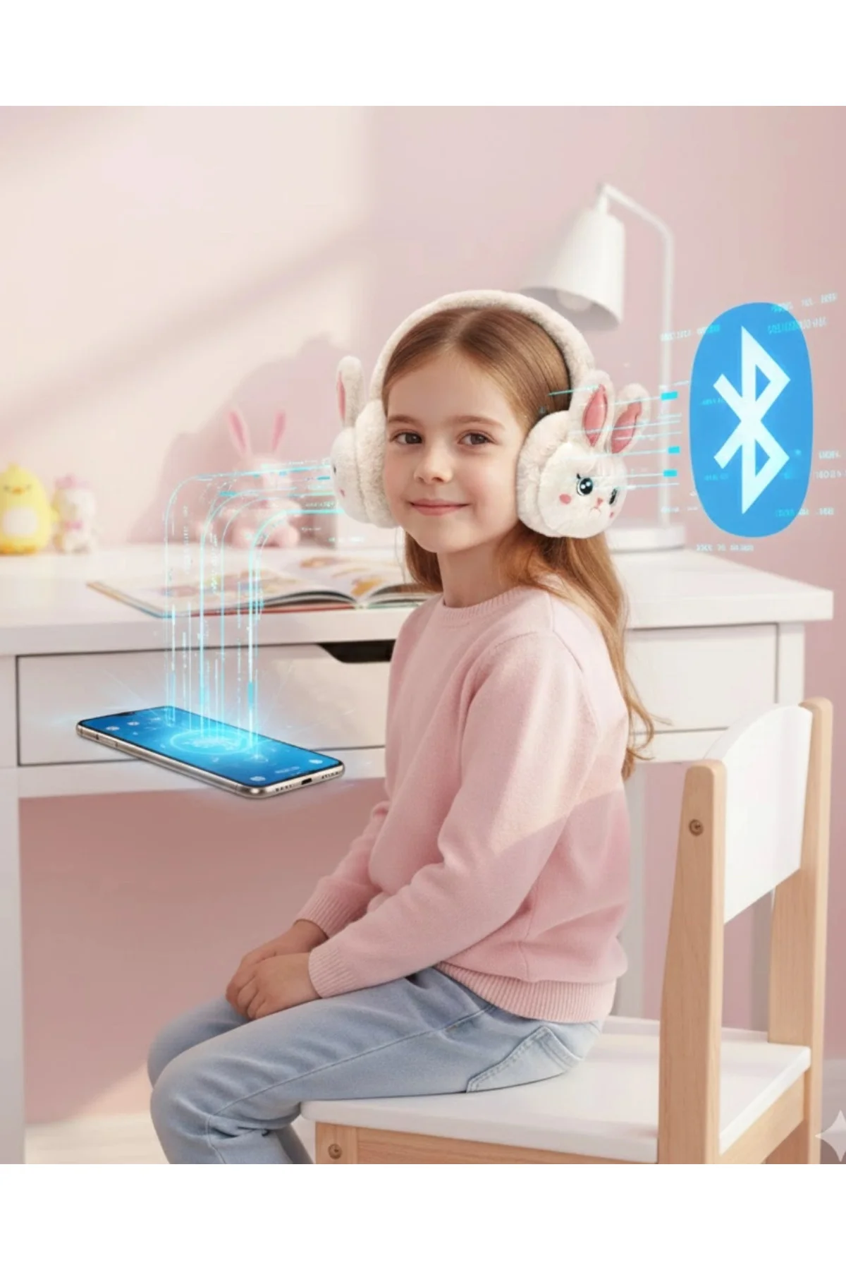 Peluş Tavşan Kulaklı Bluetooth Kulaklık Kablosuz Müzik Ve Tf Kart