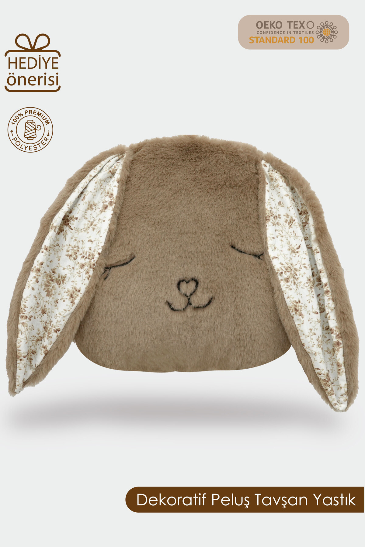 Mordesign Peluş Tavşan Yastık, Sevimli Tavşan Nakışlı Kırlent, Peluş Tavşan