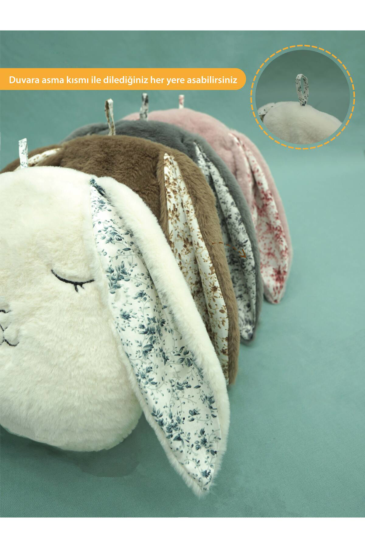 Mordesign Peluş Tavşan Yastık, Sevimli Tavşan Nakışlı Kırlent, Peluş Tavşan