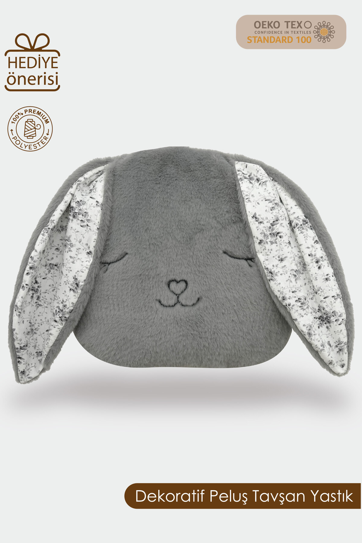 Mordesign Peluş Tavşan Yastık, Sevimli Tavşan Nakışlı Kırlent, Peluş Tavşan