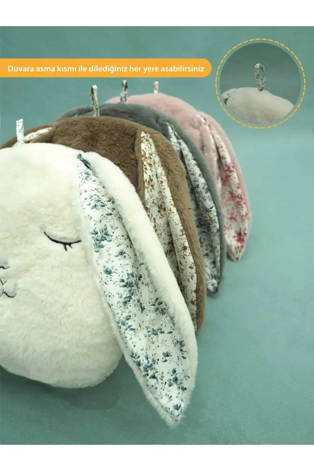 Peluş Tavşan Yastık, Sevimli Tavşan Nakışlı Kırlent, Peluş Tavşan