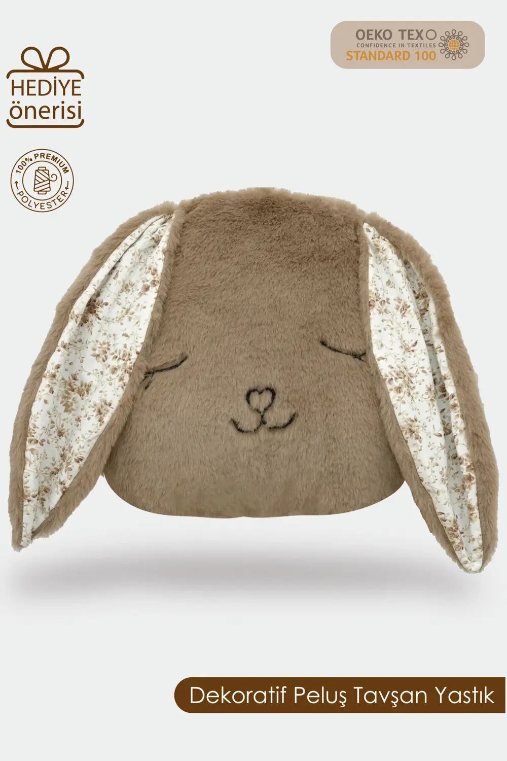 Peluş Tavşan Yastık, Sevimli Tavşan Nakışlı Kırlent, Peluş Tavşan