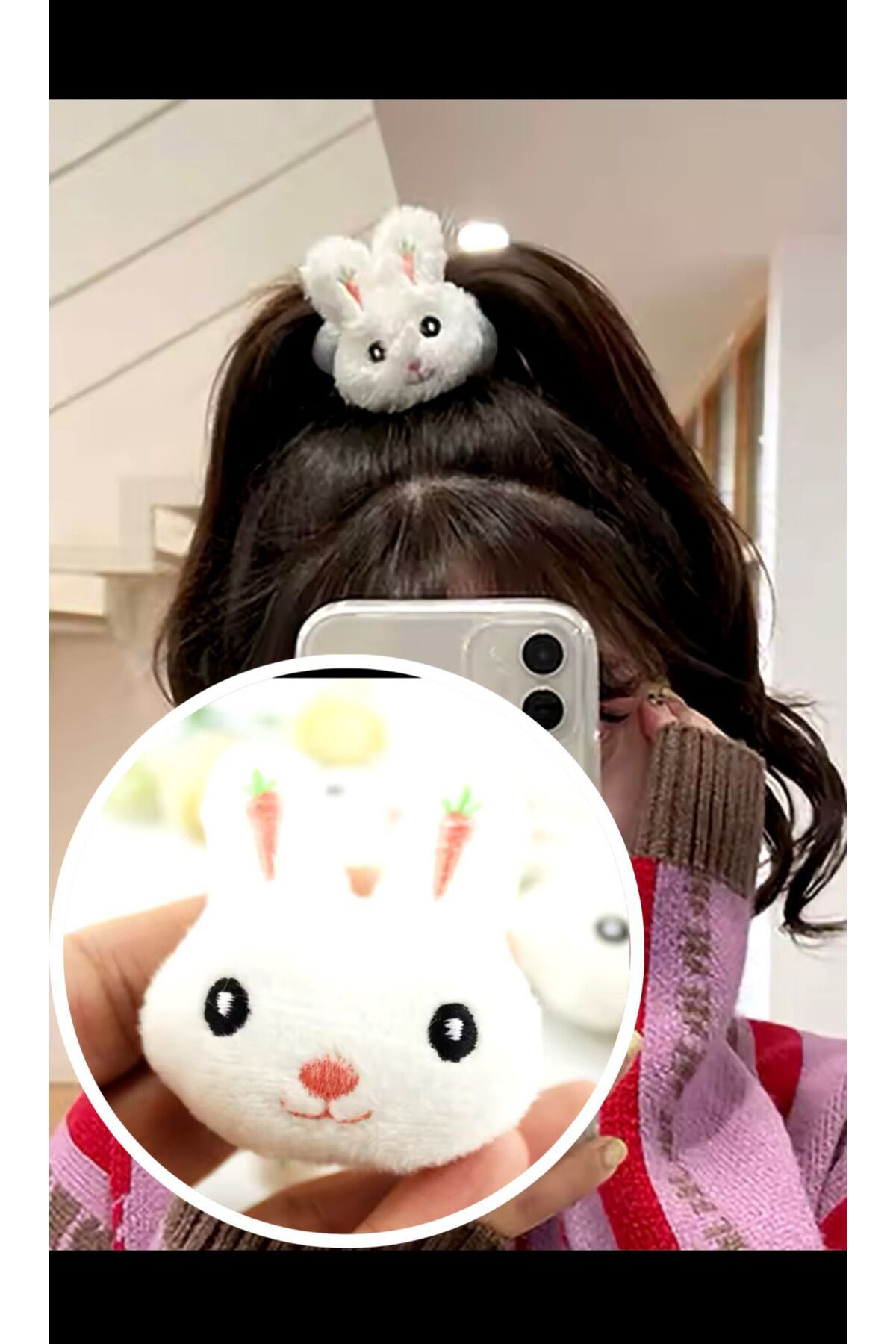 Arescollection Peluş Tavşanli Lastikli Simit Çocuk Saç Tokasi