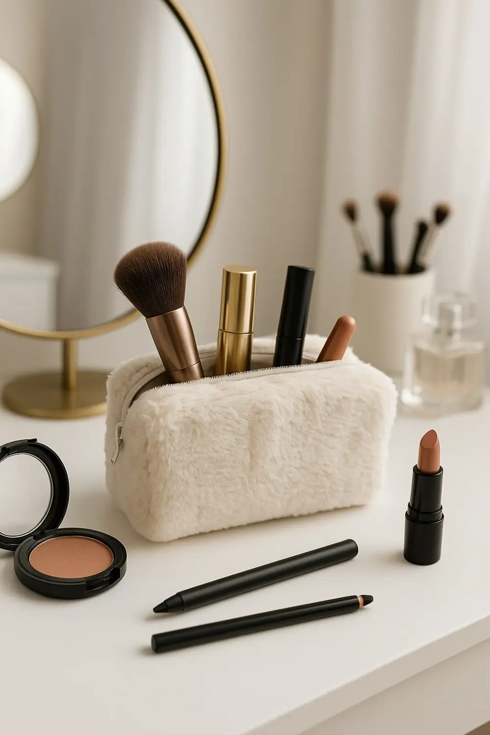 Peluş Yumuşacık Makyaj Çantası - Kozmetik Organizeri Pembe