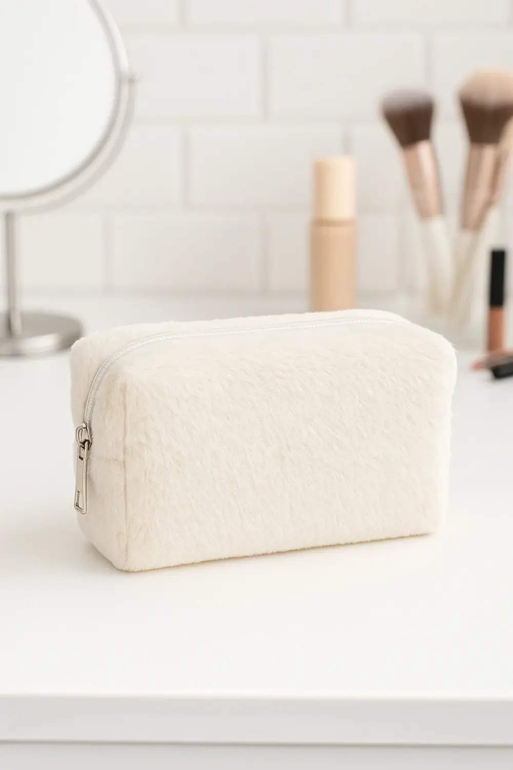 Peluş Yumuşacık Makyaj Çantası - Kozmetik Organizeri Pembe