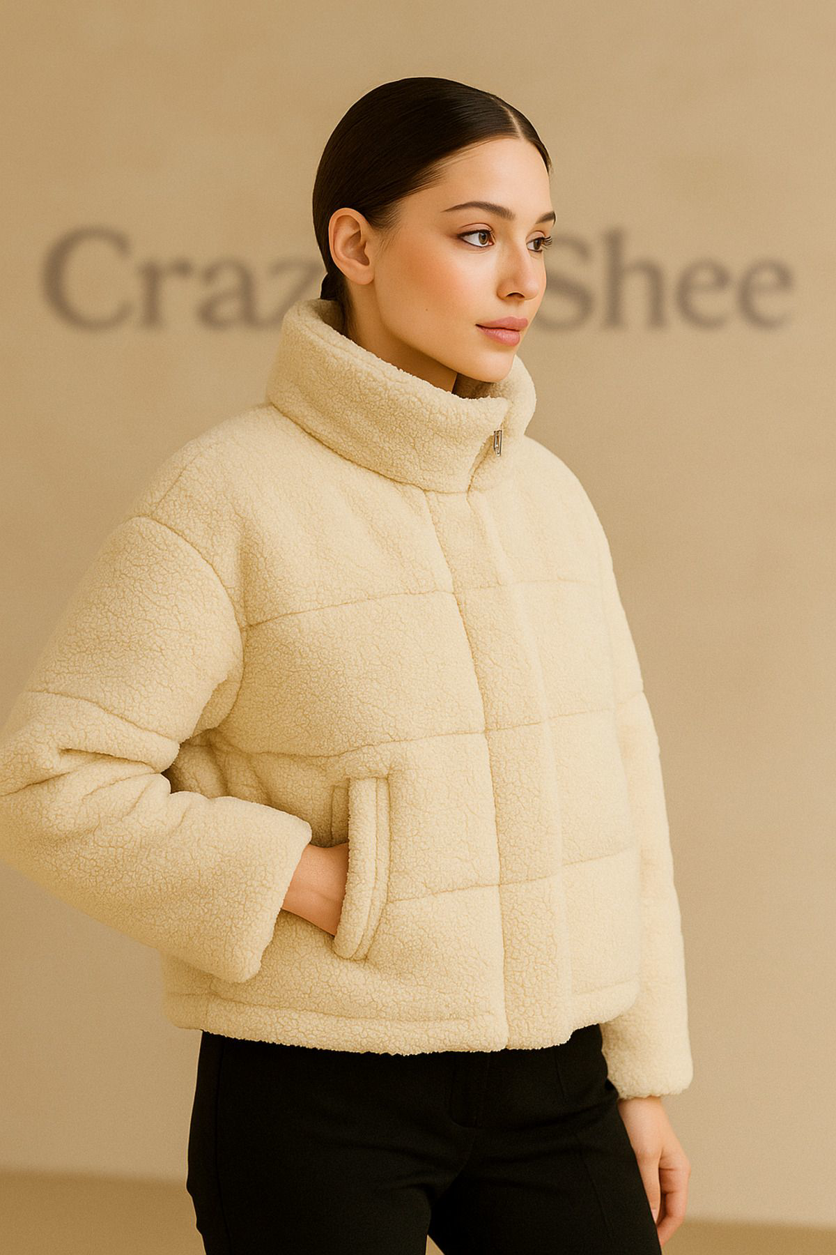 Crazy Shee Peluş Yumuşak Kumaş Kabartma Mont