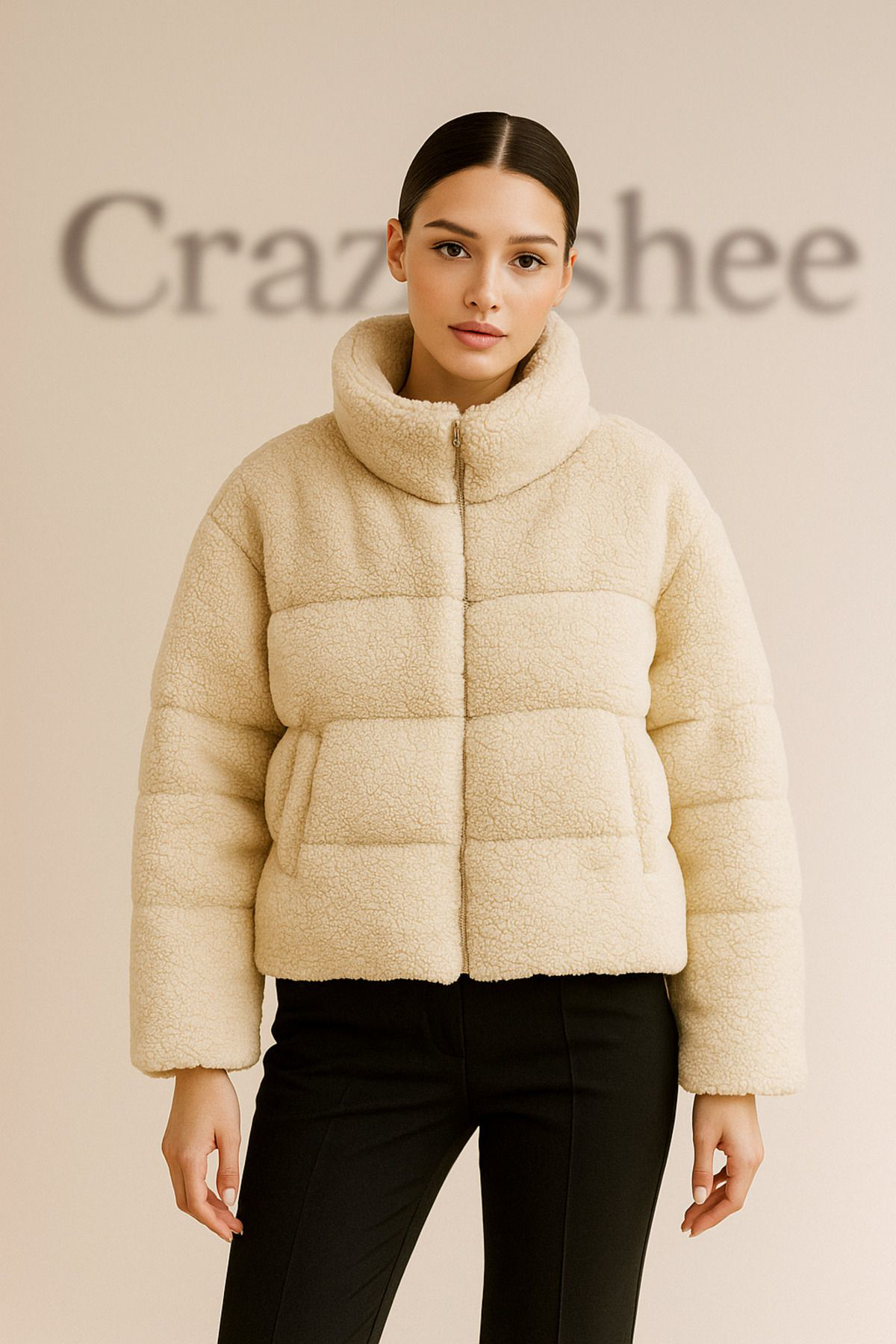 Crazy Shee Peluş Yumuşak Kumaş Kabartma Mont