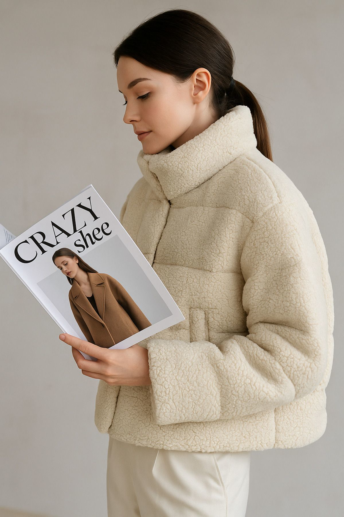 Crazy Shee Peluş Yumuşak Kumaş Kabartma Mont