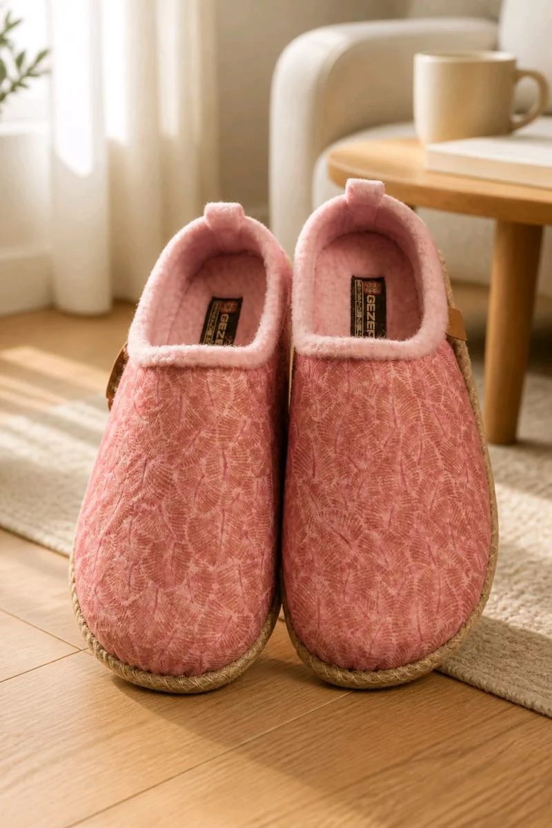 Pembe %100 Alt Taban ve Üstü Keçe 36-37 Numara Ev İçi Terlik