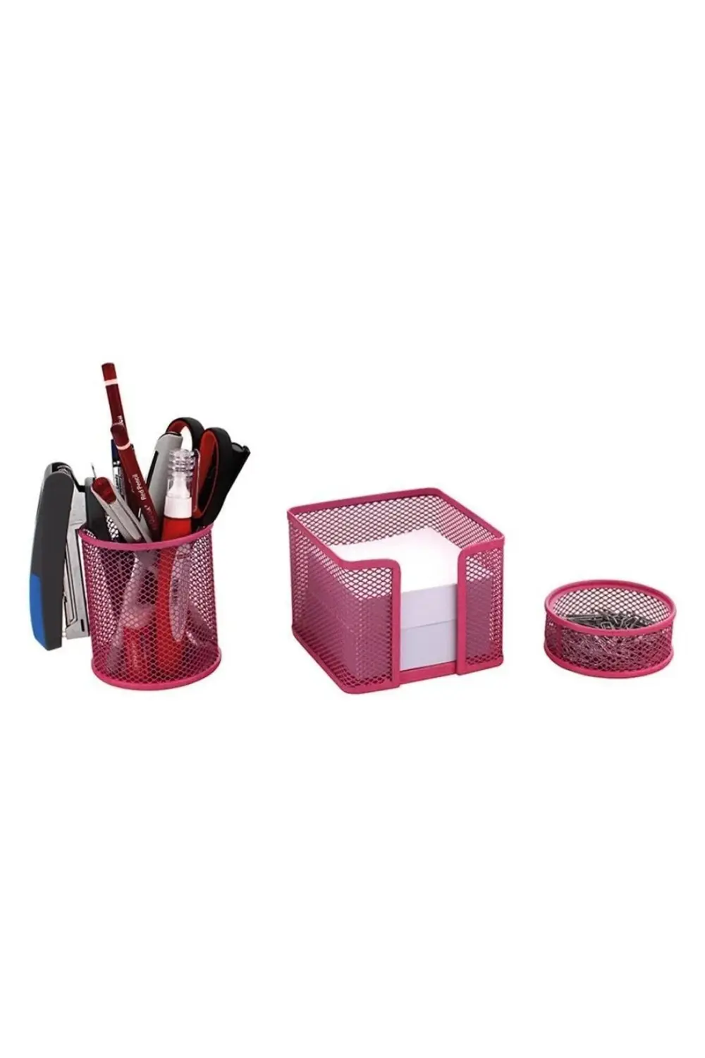 Pembe 3 Lü Masaüstü Kalemlik Set