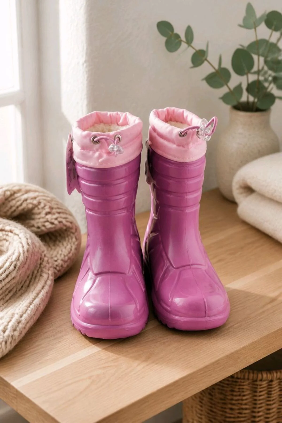 Pembe 32-33 Numara Lüks Şık Su Geçirmez Kız Çocuk Çizmesi