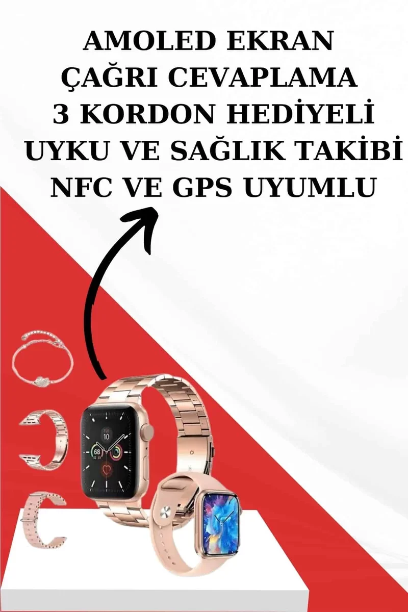 Pembe Akıllı Saat ve TWS Bluetooth Kulaklık Hediye Seti - Sağlık Takibi ve Dokunmatik Kontrol