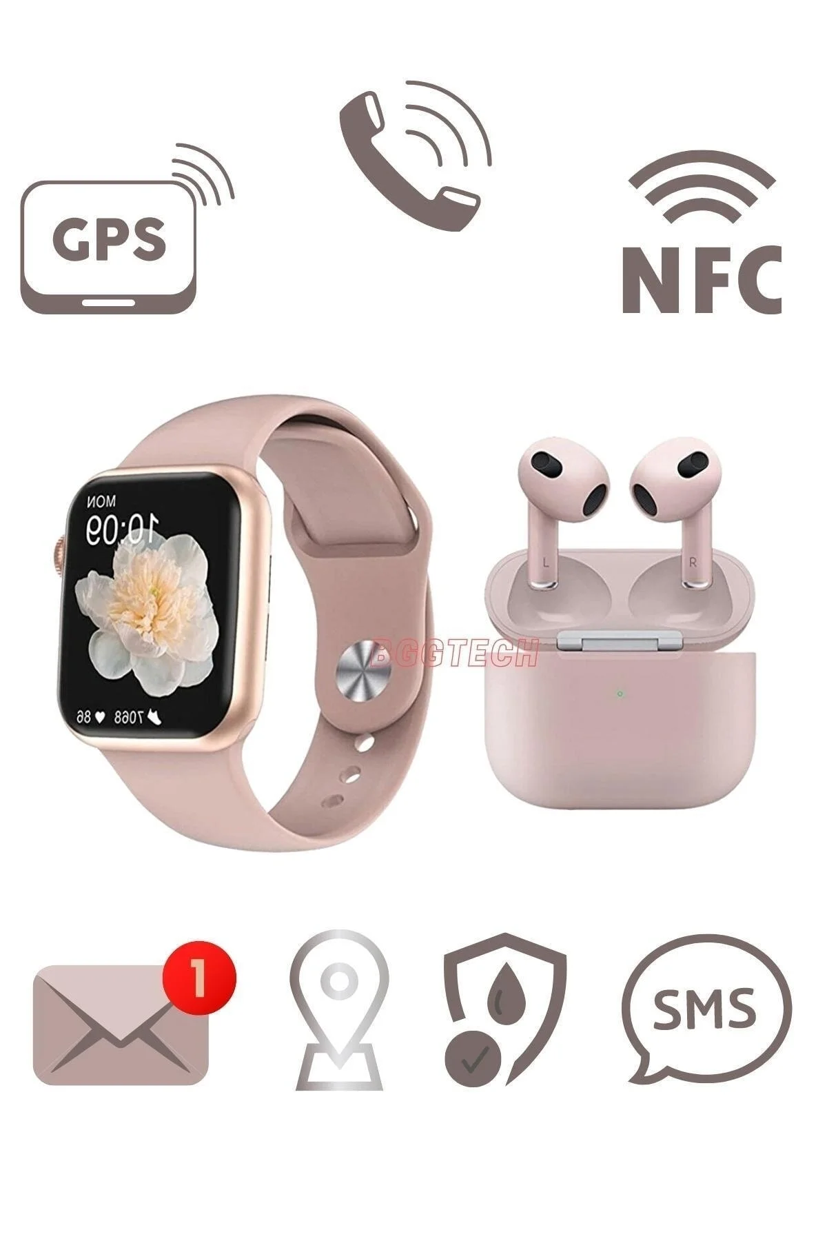 Pembe Akıllı Saat ve Kablosuz Kulaklık Seti - Nabız, Uyku Takibi, GPS ve Suya Dayanıklı Özellikler
