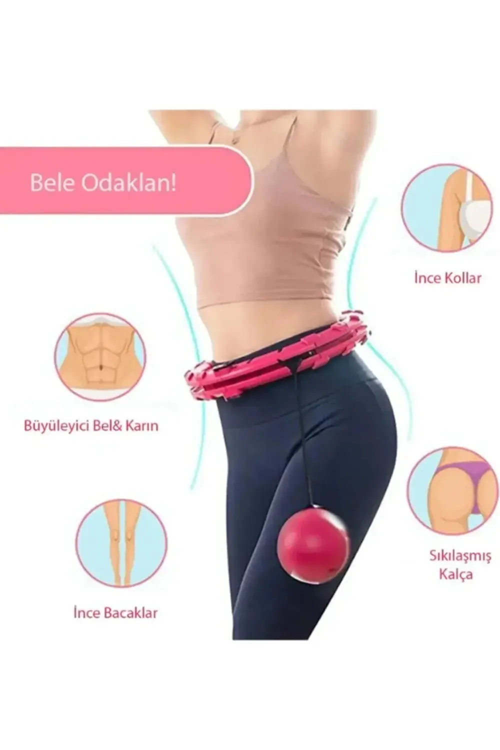 Pembe Al-ze Akıllı Hula Hoop Çember 24'lü Hulahoop, Egzersiz Çemb