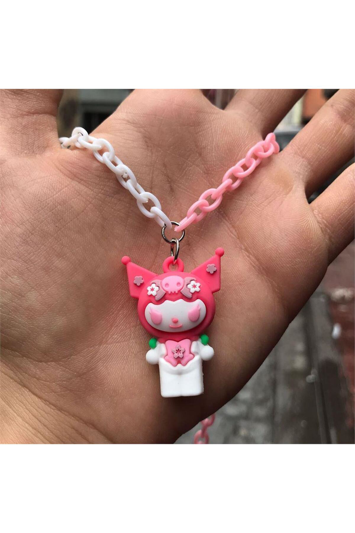 Pembe Anime Kuromi Renkli Zincirli Kolye