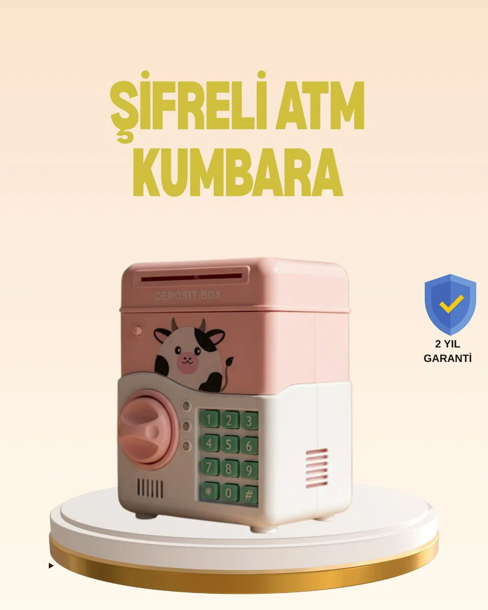 Pembe ATM Görünümlü Elektronik Kumbara - Çocuklar İçin Eğlenceli Tasarruf Aracı