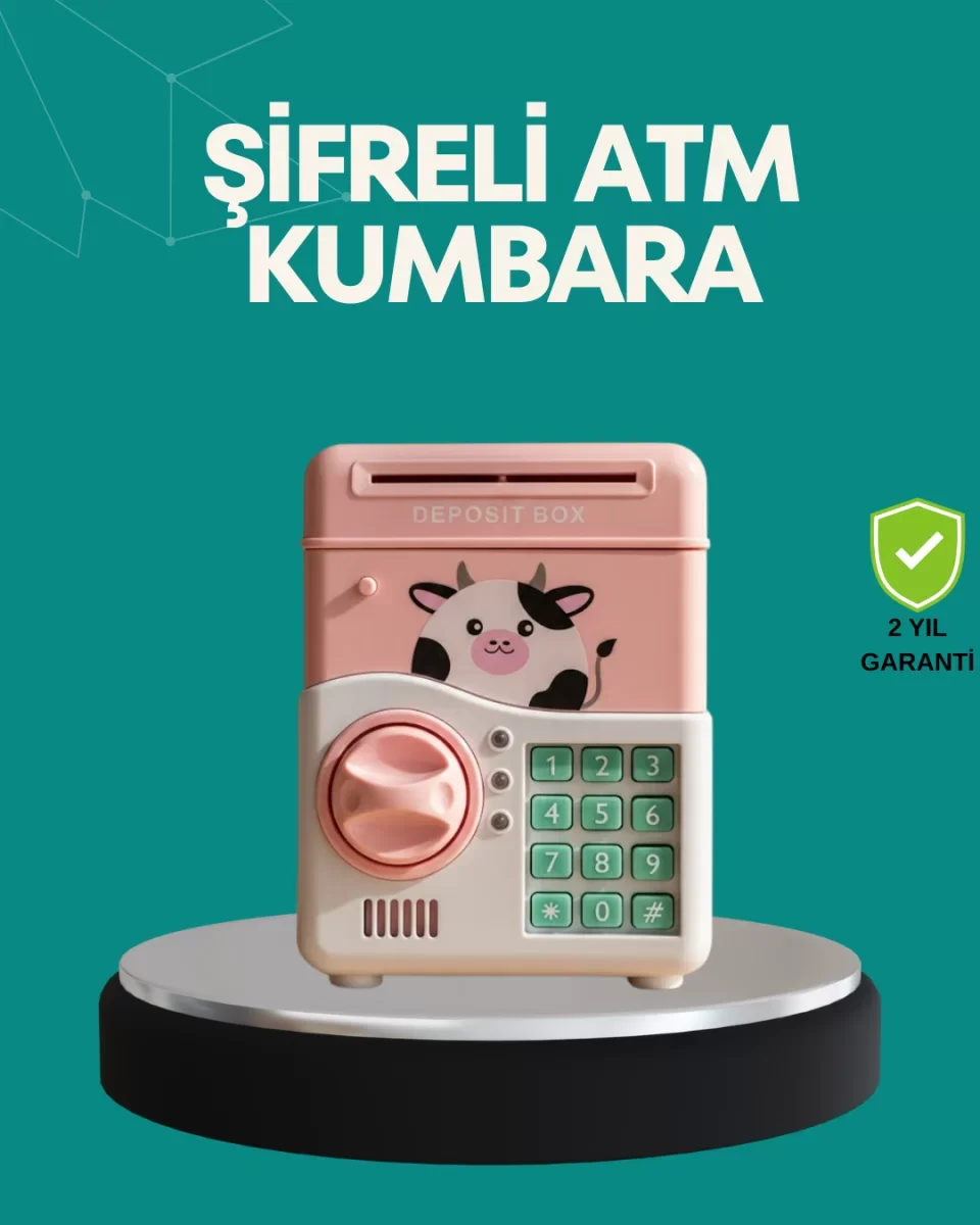 Pembe ATM Kasa Görünümlü Elektronik Şifreli Çocuk Kumbarası - Lisinya