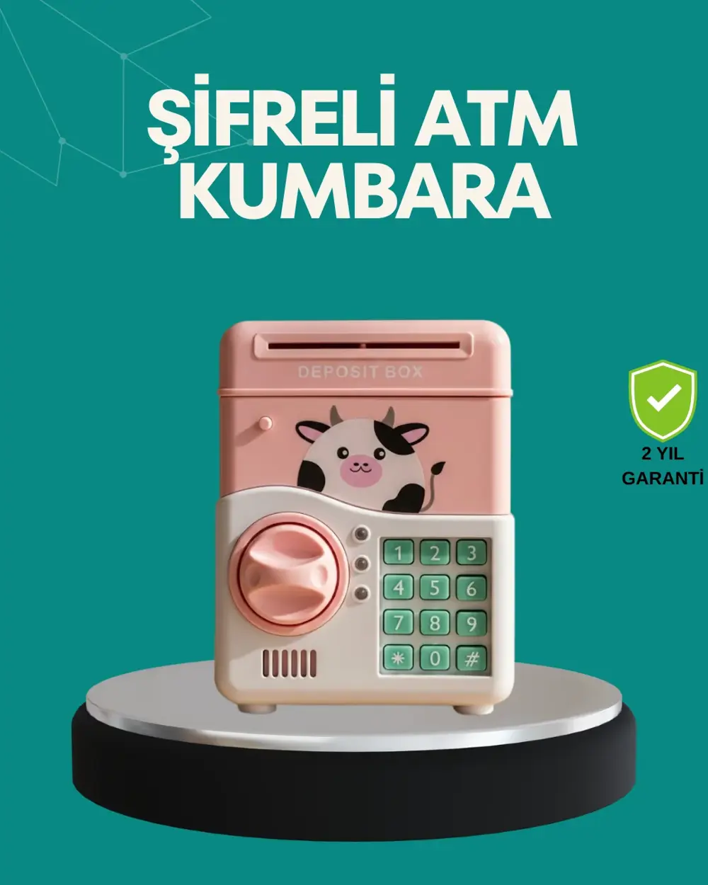 Pembe ATM Kasa Görünümlü Elektronik Şifreli Çocuk Kumbarası