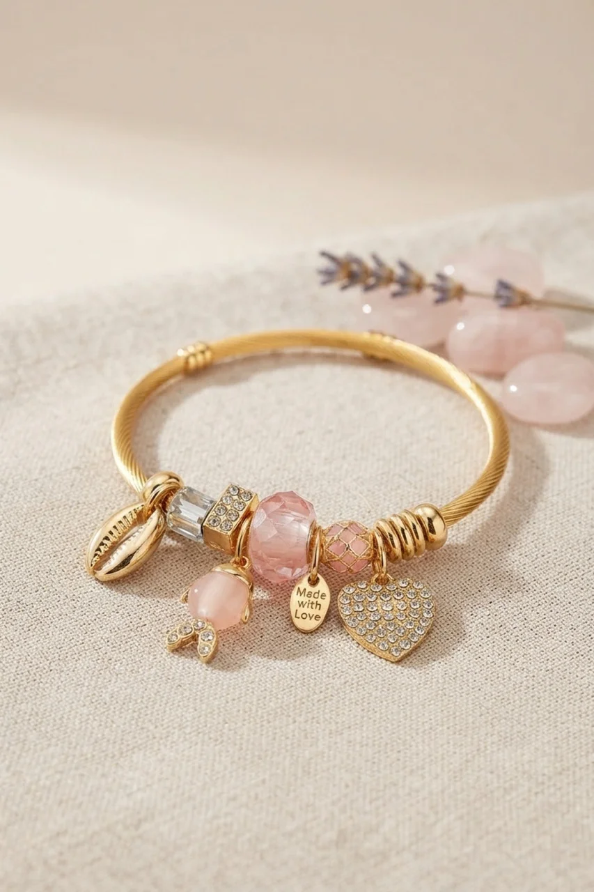 Pembe Balık Model Gold Renk Charmlı Bileklik - Lisinya Diğer