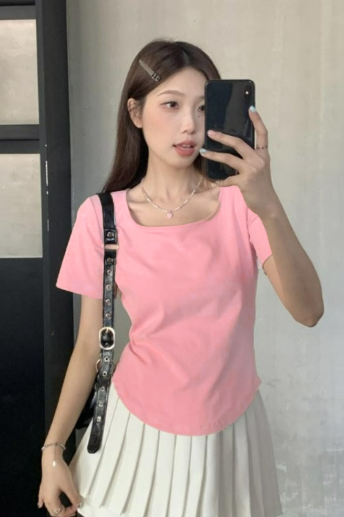 Pembe Basic Y2K Kısa Kollu Crop Pembe Basic Y2K Kısa Kollu Crop