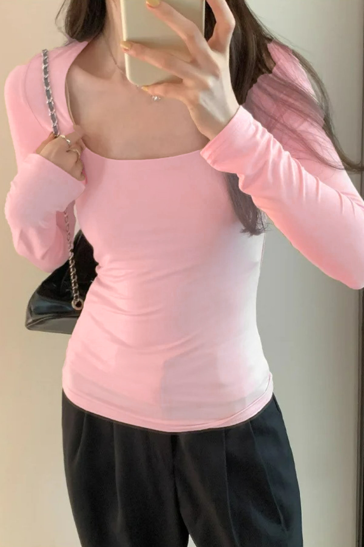Pembe Basic Y2K Uzun Kollu Crop Pembe Basic Y2K Uzun Kollu Crop