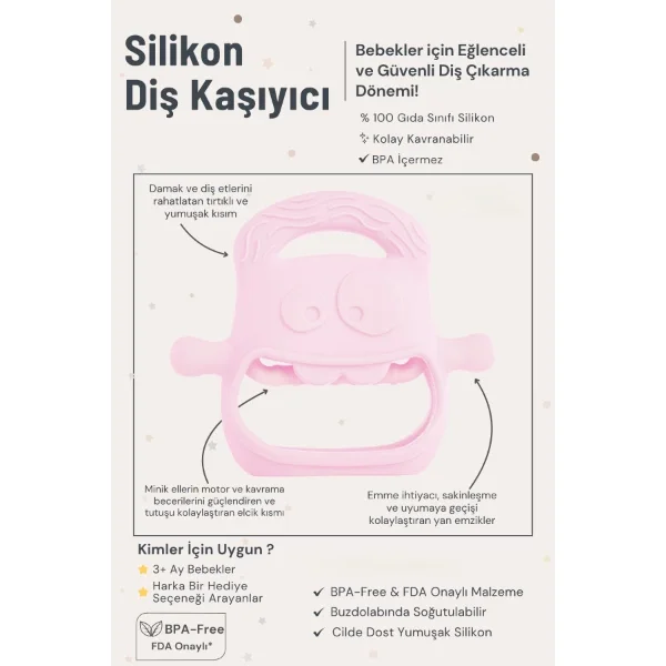 Pembe Bebek Silikon Diş Kaşıyıcı Pembe Bebek Silikon Diş Kaşıyıcı