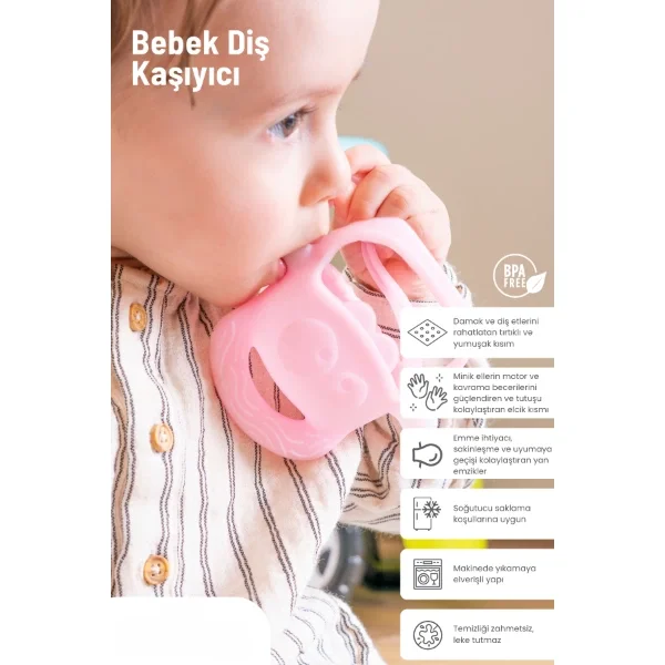 Pembe Bebek Silikon Diş Kaşıyıcı