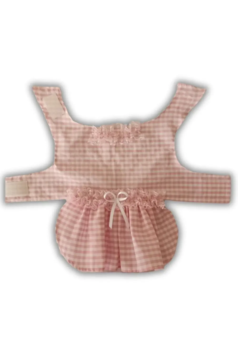 Pembe Beyaz Kareli Kurdeleli Kedi Köpek Kıyafeti Elbisesi