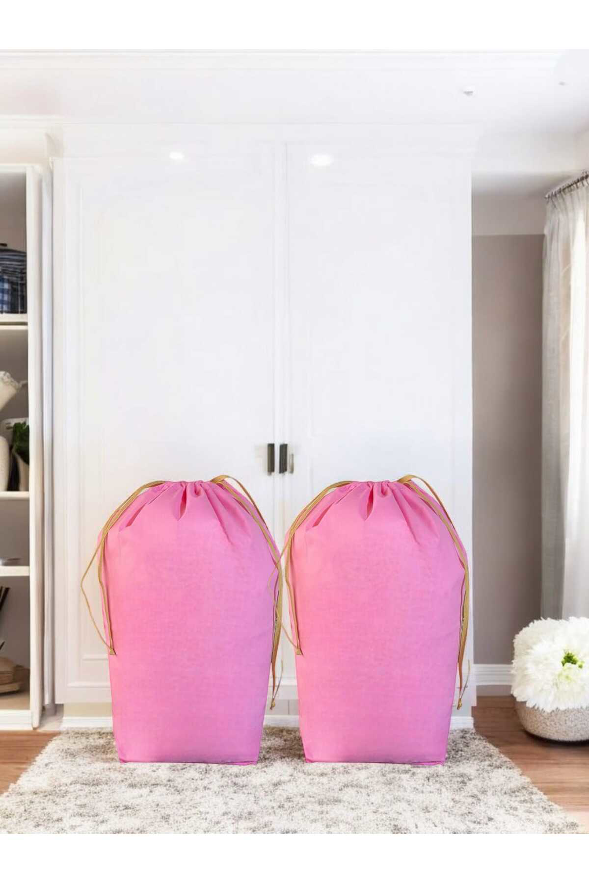 Balkan Room Pembe Büzgülü Hurç 2'Li Set Large 72X62 Cm - Taşınma Çantası -Yor