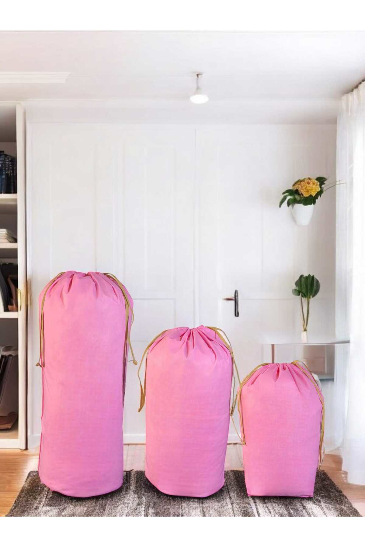 Balkan Room Pembe Büzgülü Hurç 3'Lü Set - Xxl ,Xl, L - Taşınma Çantası - Yorg