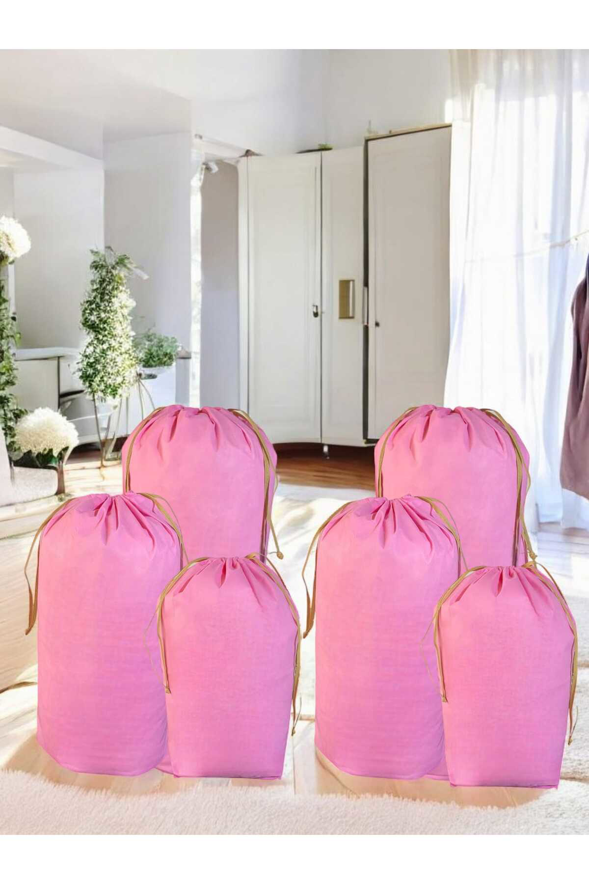 Balkan Room Pembe Büzgülü Hurç 6'Lı Set - 2Xxl ,2Xl, 2L - Taşınma Çantası -Yo