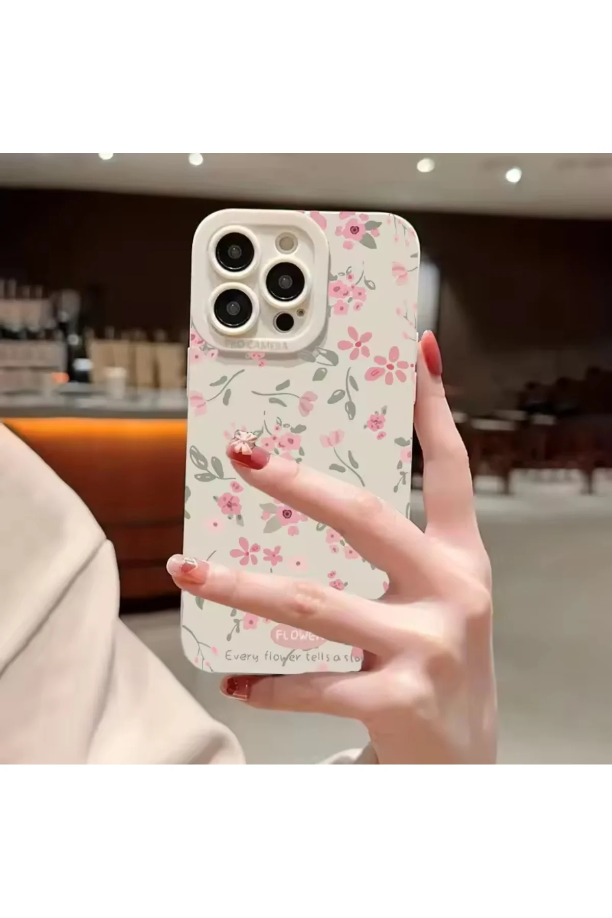 Pembe Çiçek Baskılı iPhone 16 Pro Max Telefon Kılıfı