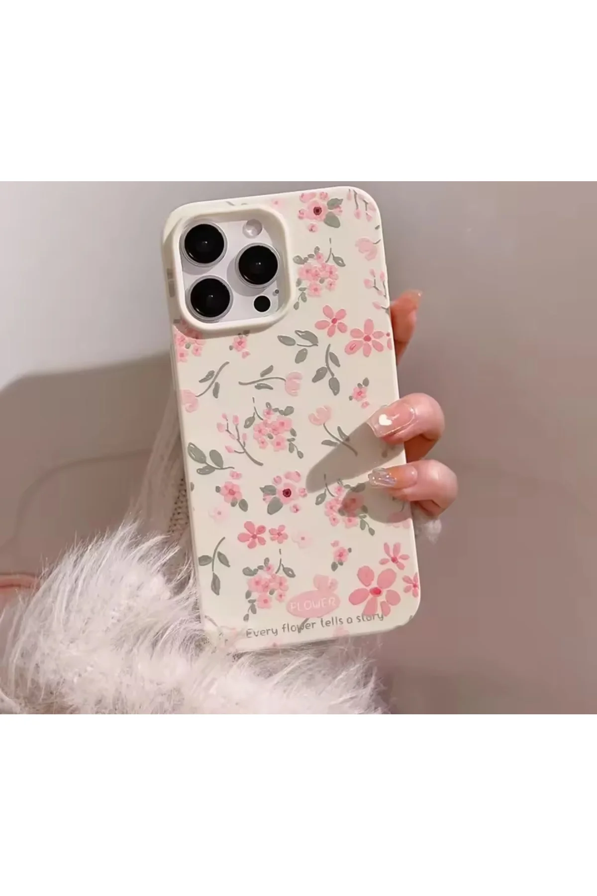 Pembe Çiçek Baskılı iPhone 13 Telefon Kılıfı