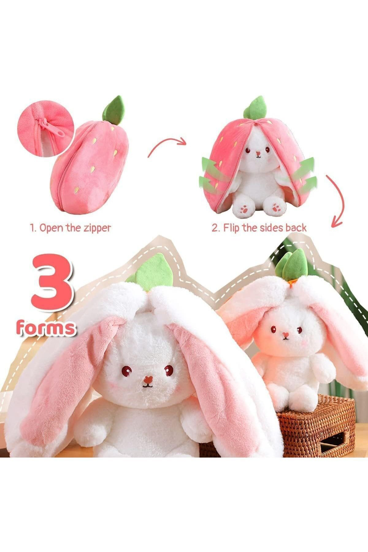 Oyuncak Store Pembe Çilek Tavşan Özel Tasarım Fermuarlı Hem Çilek Hem Tavşan Se