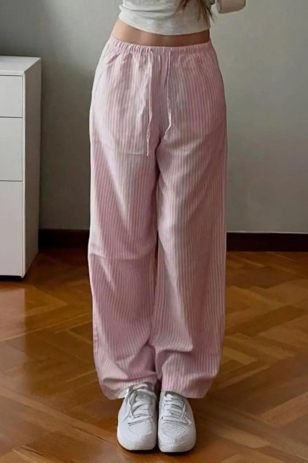 Pembe Çizgili Beli Lastikli Harajuku Eşofman Pembe Çizgili Beli Lastikli Harajuku Eşofman