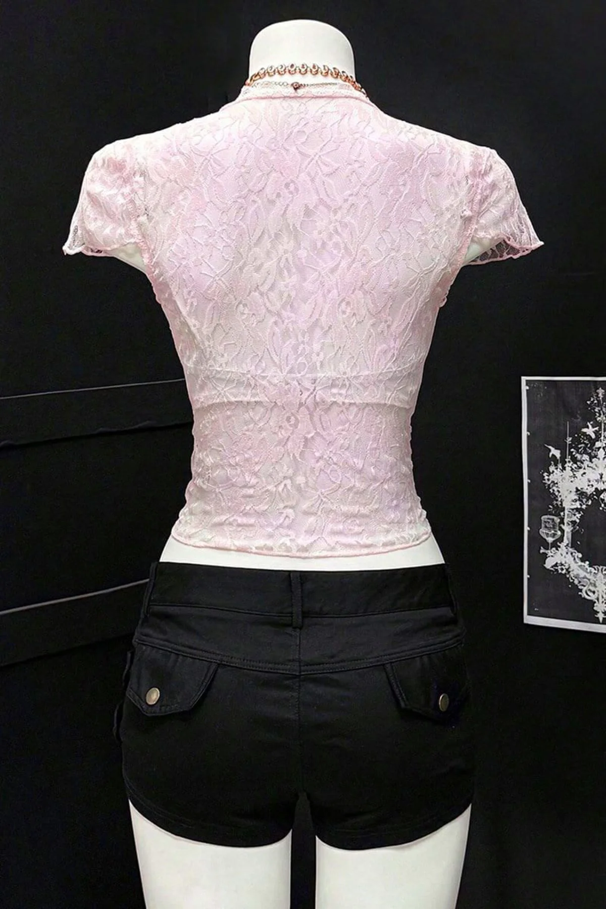 Pembe Dantelli Bağlamalı Bolero Y2K Kısa Kollu Crop