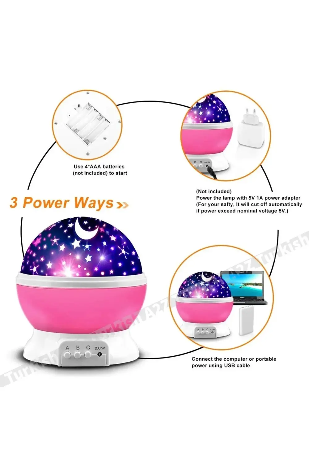 Pembe Dönen Renkli Ay Yıldızlı Gökyüzü Yansıtmalı Projeksiyon Gec