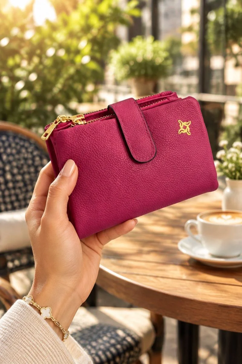 PEMBE Dügmeli Fermarlı Kadın Cüzdanı PEMBE Dügmeli Fermarlı Kadın Cüzdanı