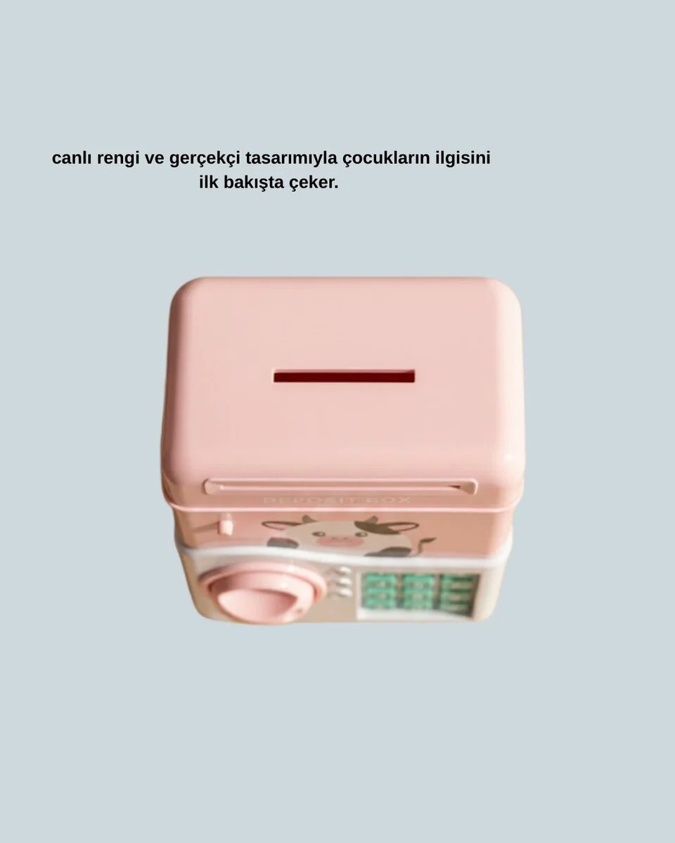 Pembe Elektronik Şifreli Otomatik Para Çeken ATM Kumbarası - Çocuklar İçin Eğlenceli ve Öğretici Para Biriktirme Takımı